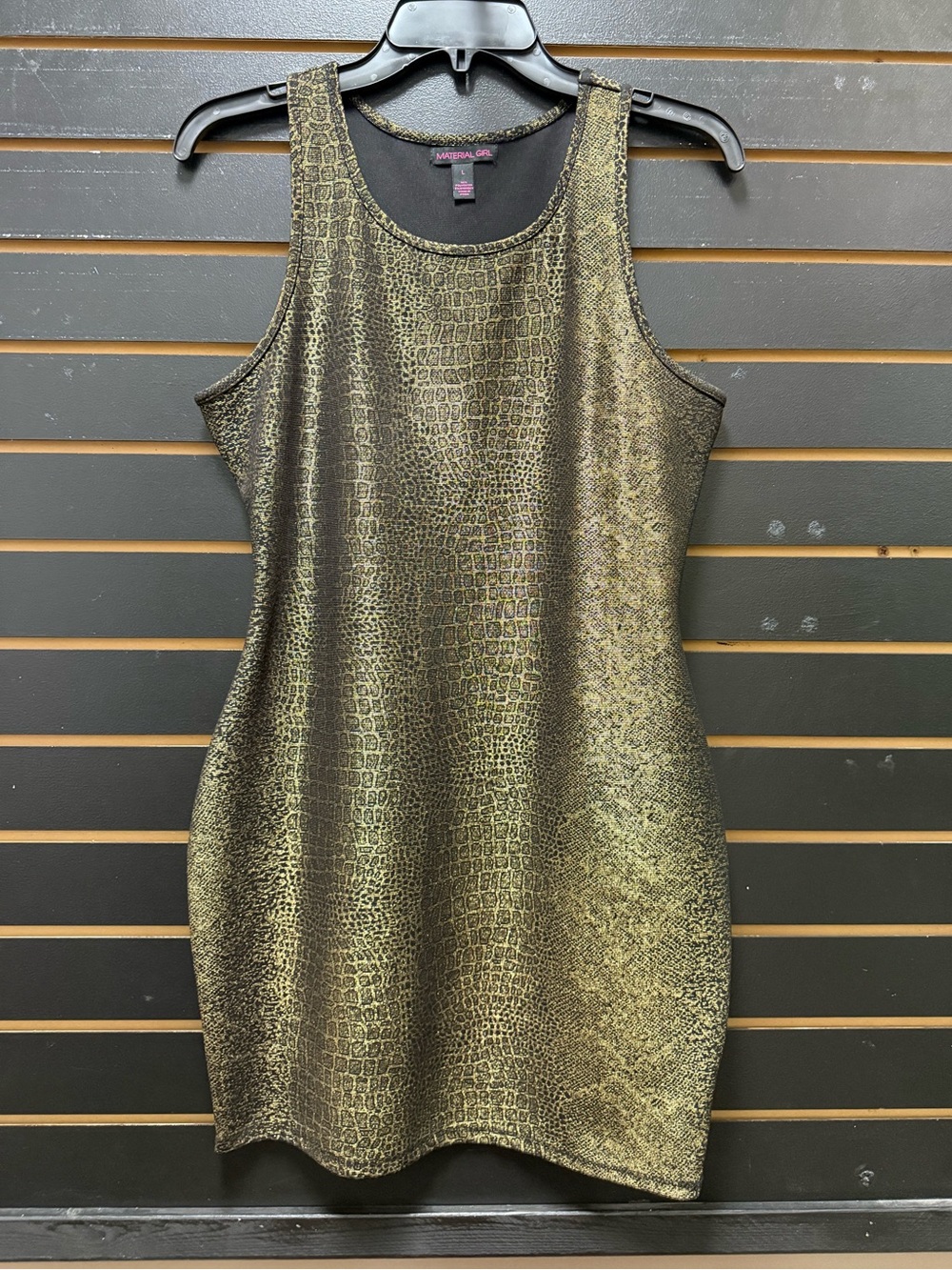 Material Girl L Gold Black Metallic Animal Print Sleeveless Dress